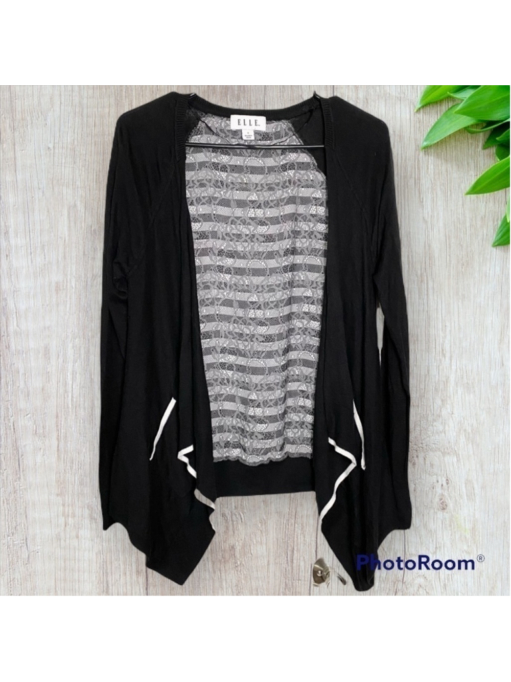 ELLE waterfall cardigan black white faux lace size small